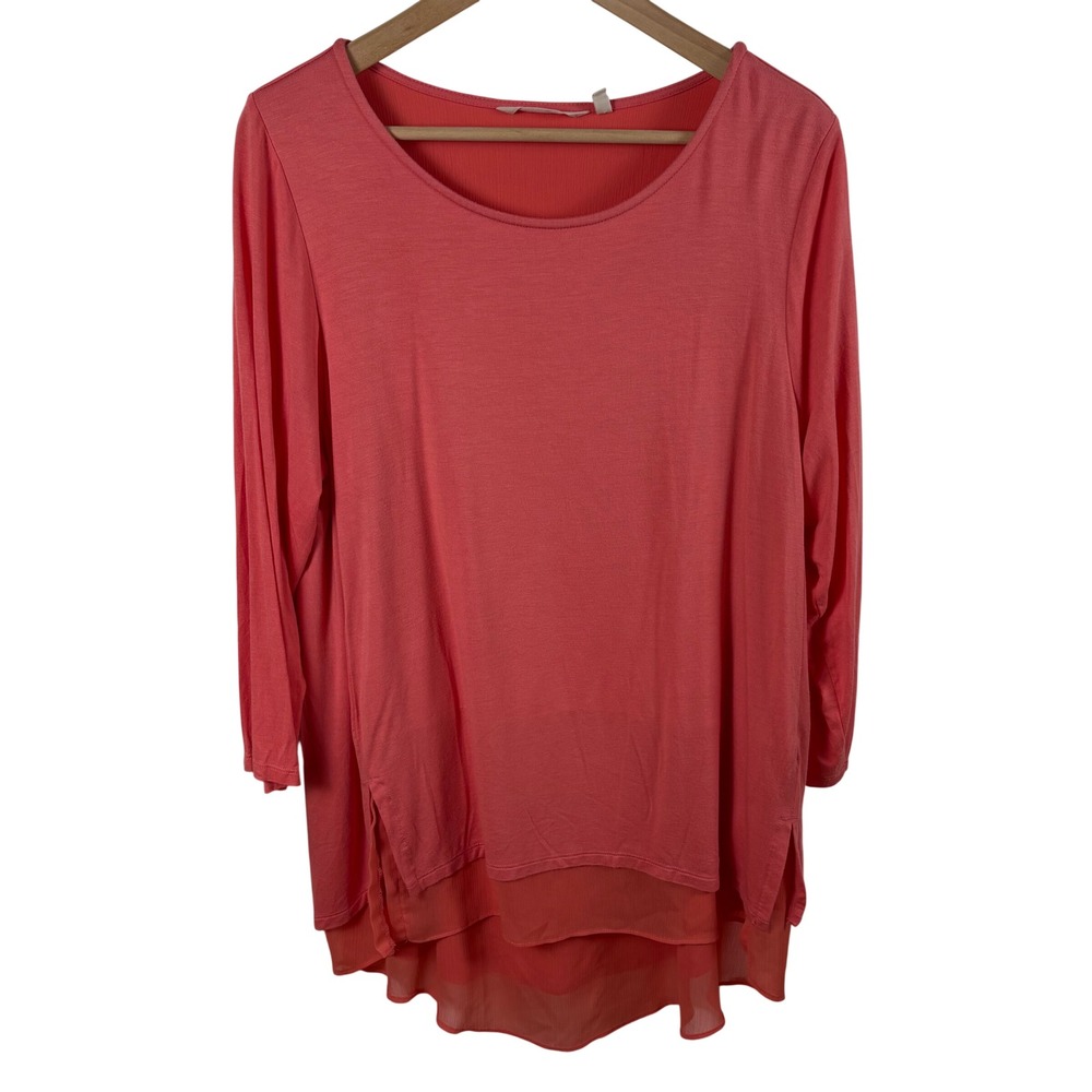 Soft Surroundings Coral High-Low "Marique" Tunic Top 3/4-Sleeve Women's L Flowy‎